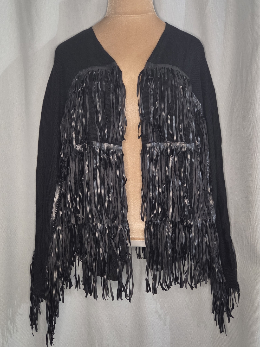 Two Fly Black Fringe Open-Front Women's Sweater Size S/M NWT